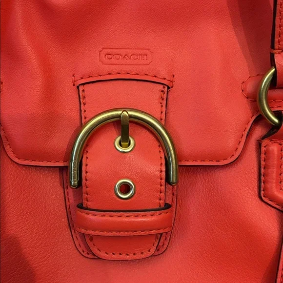 Coach Handbag Campbell Leather Small Flap Satchel Crossbody Hot Orange F27231 - Picture 11 of 12